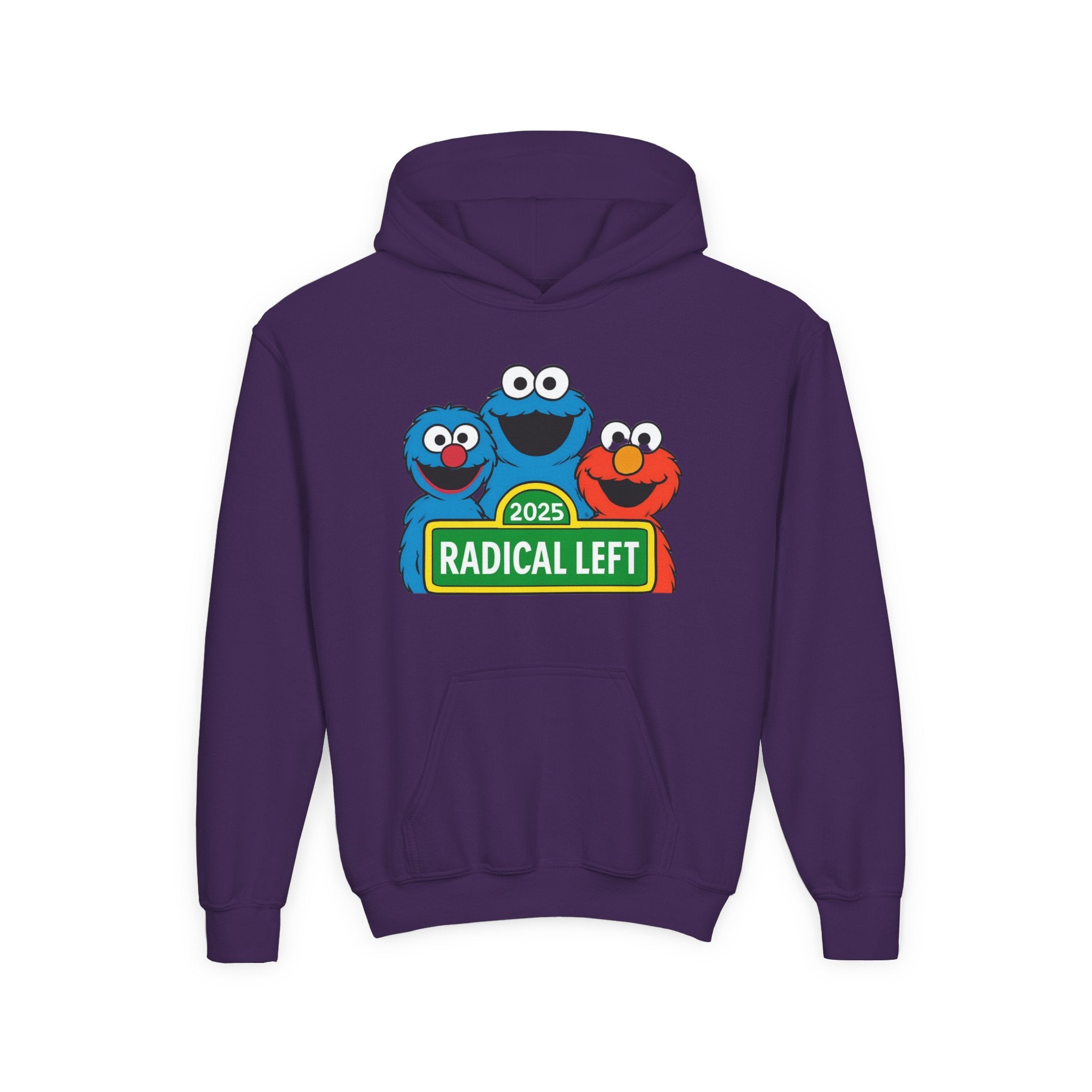 Youth Cartoon-Themed Hoodie with "Radical Left 2025" Design, Cozy Sweatshirt for Kids, Perfect for School & Seasonal Celebrations, Gift Idea