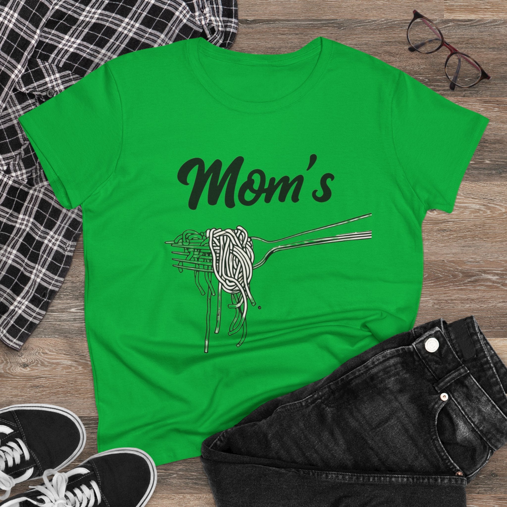 Mom's Spaghetti Tee - Women's Midweight Cotton T-Shirt, Gift for Mother's Day, Foodie Shirt, Casual Wear, Cozy Top