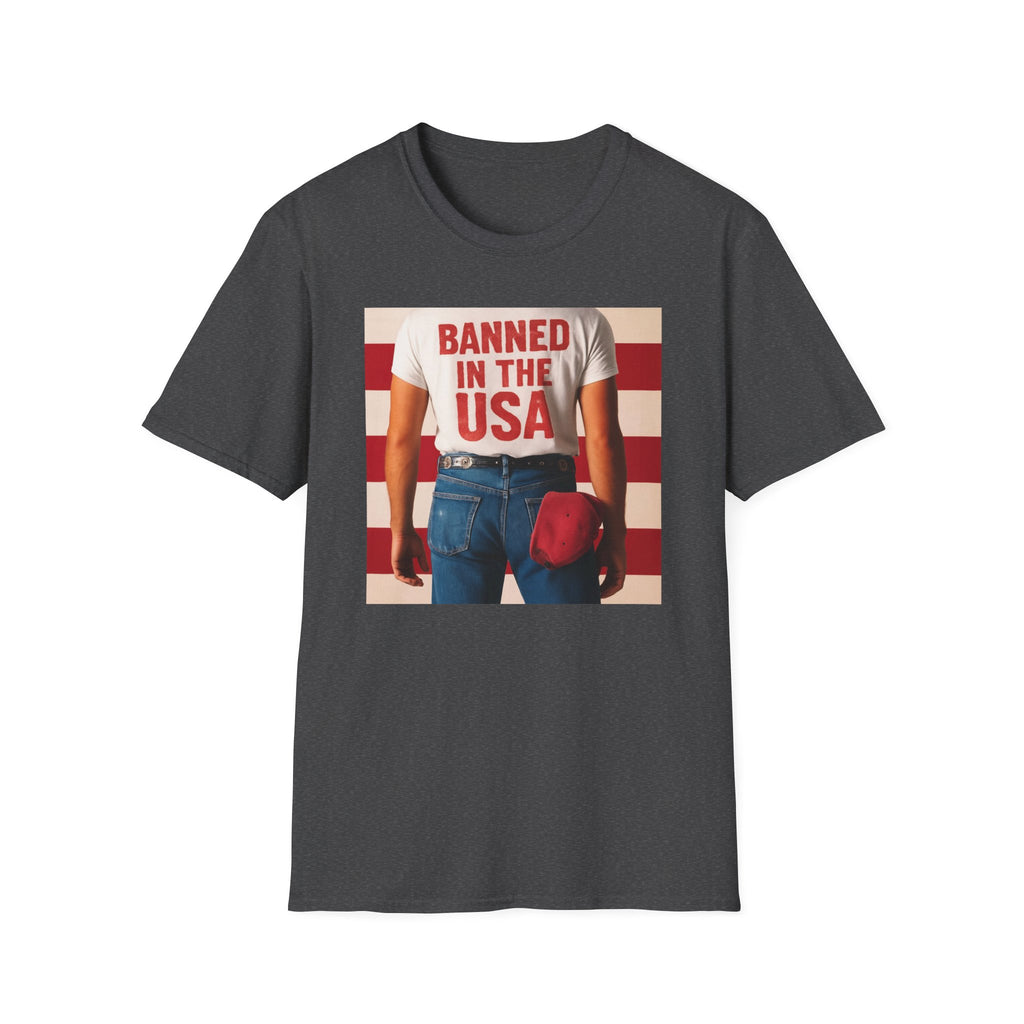 Banned in the USA Political Activist T-Shirt, Liberal Tee, Anti-Trump Christmas Gift, Unisex Softstyle Shirt Kimmel Colbert socia justice