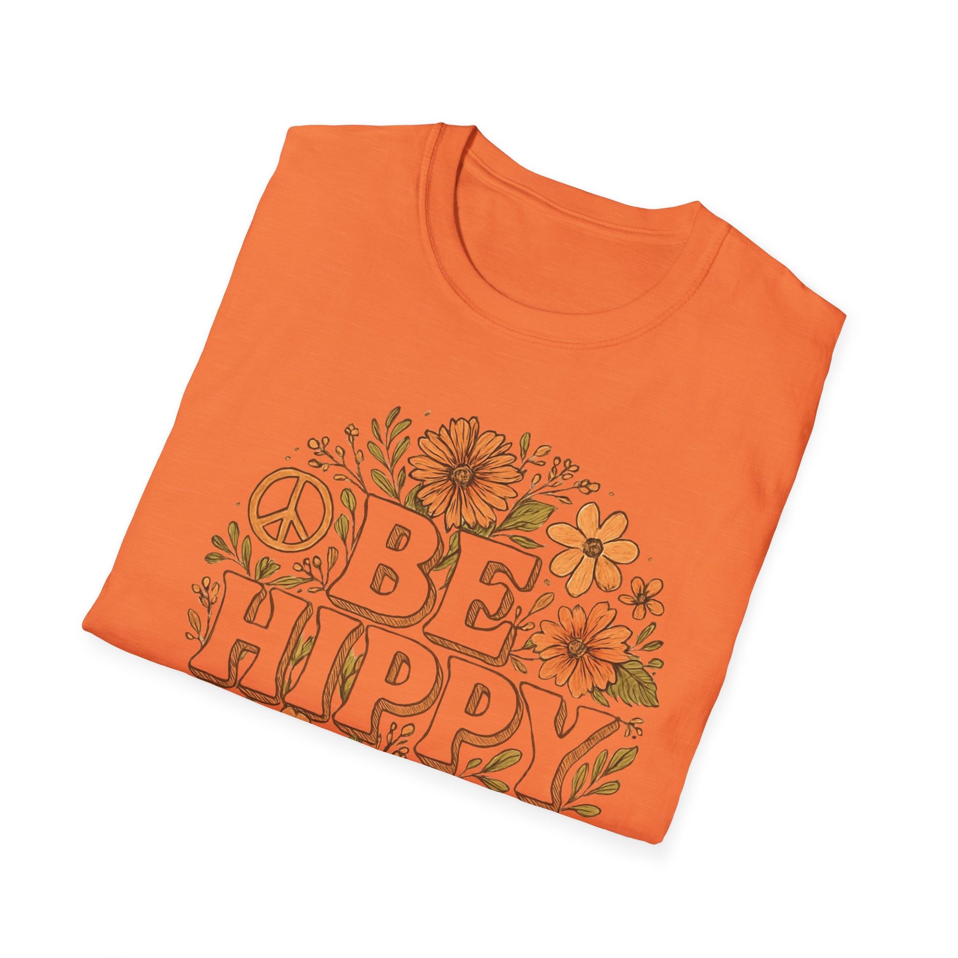 Be Hippy Happy T-Shirt, Boho Tee, Groovy Shirt, Positive Vibes Top, Unisex T Shirt for Men and Women, Be Hippy Be Happy Design