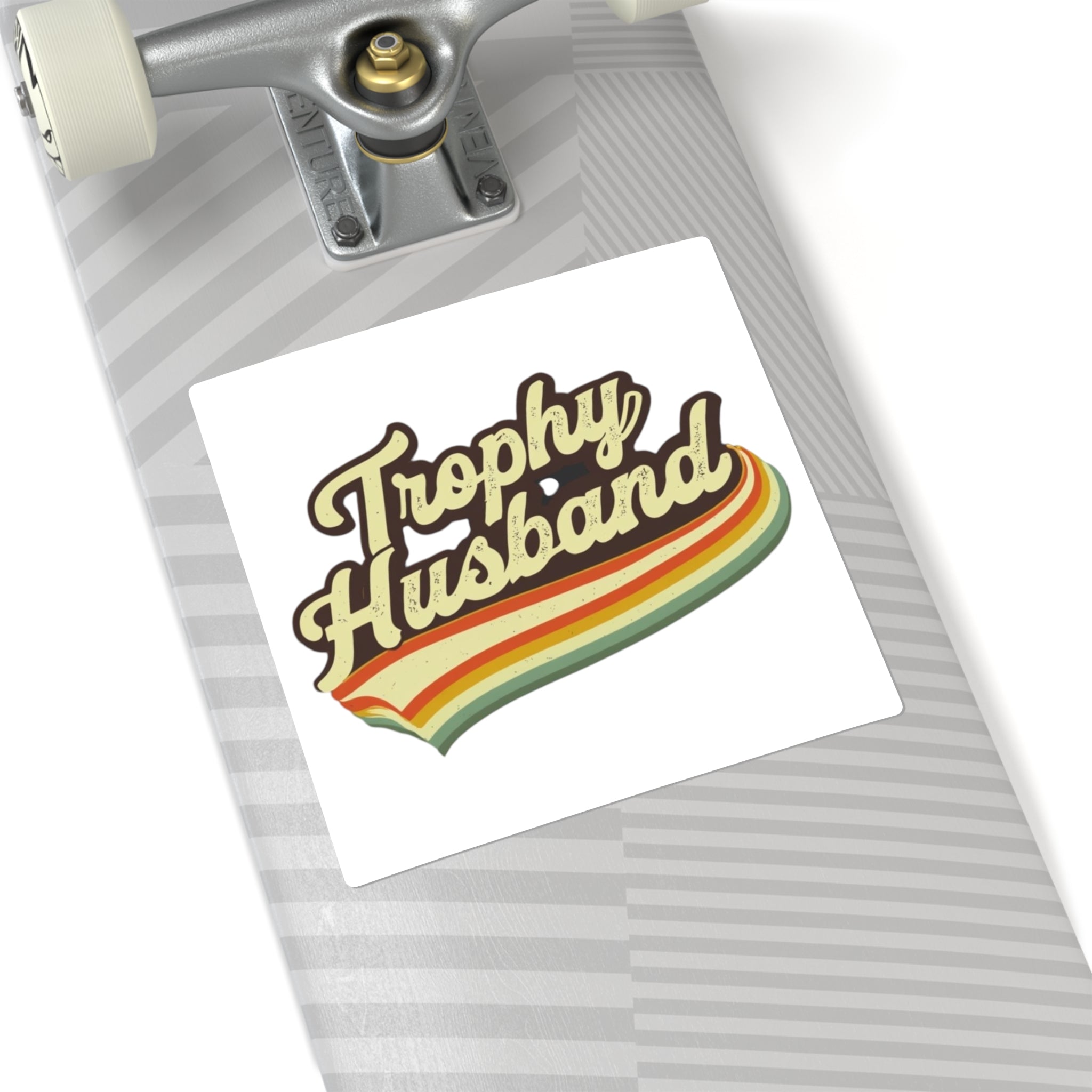 Retro Trophy Husband Square Stickers - Funny Gift for Him, Laptop Decal, Man Cave Decor, Wedding Celebration, Gift for Him