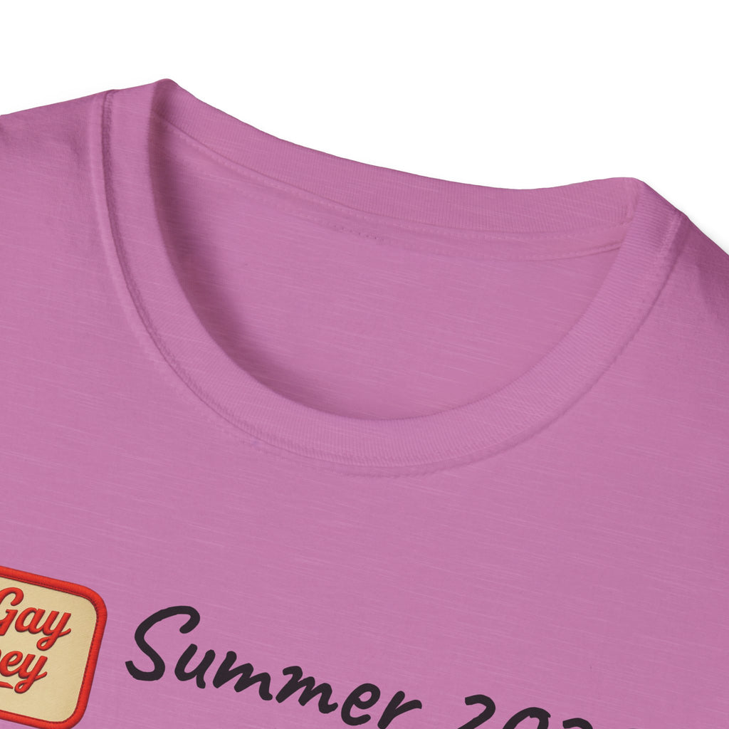 Summer 2025 Merit Badges carnival Unisex Softstyle T-Shirt, Gay Summer Apparel, Camp Vibes Tee, Unique Gifts, Casual Wear for Parties