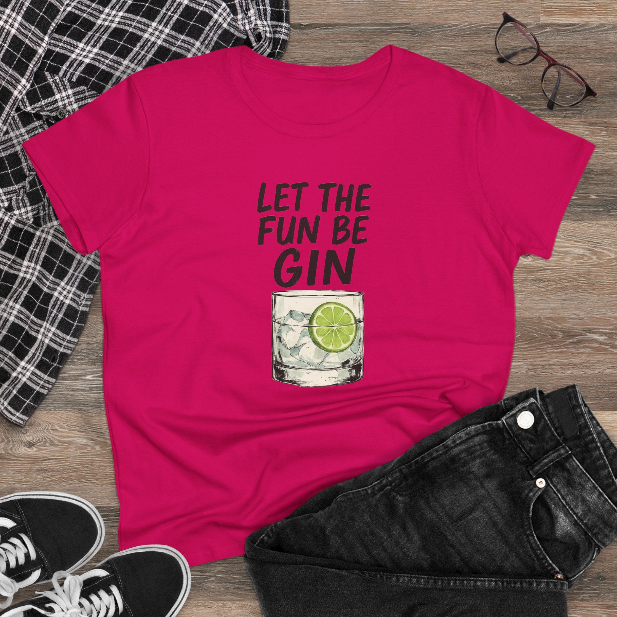 Let the Fun Be Gin Summer Party Cocktail Gift, Womans Tee, Graphic Top, Cotton Shirt, Funny Drinking Tee Gin and Tonic