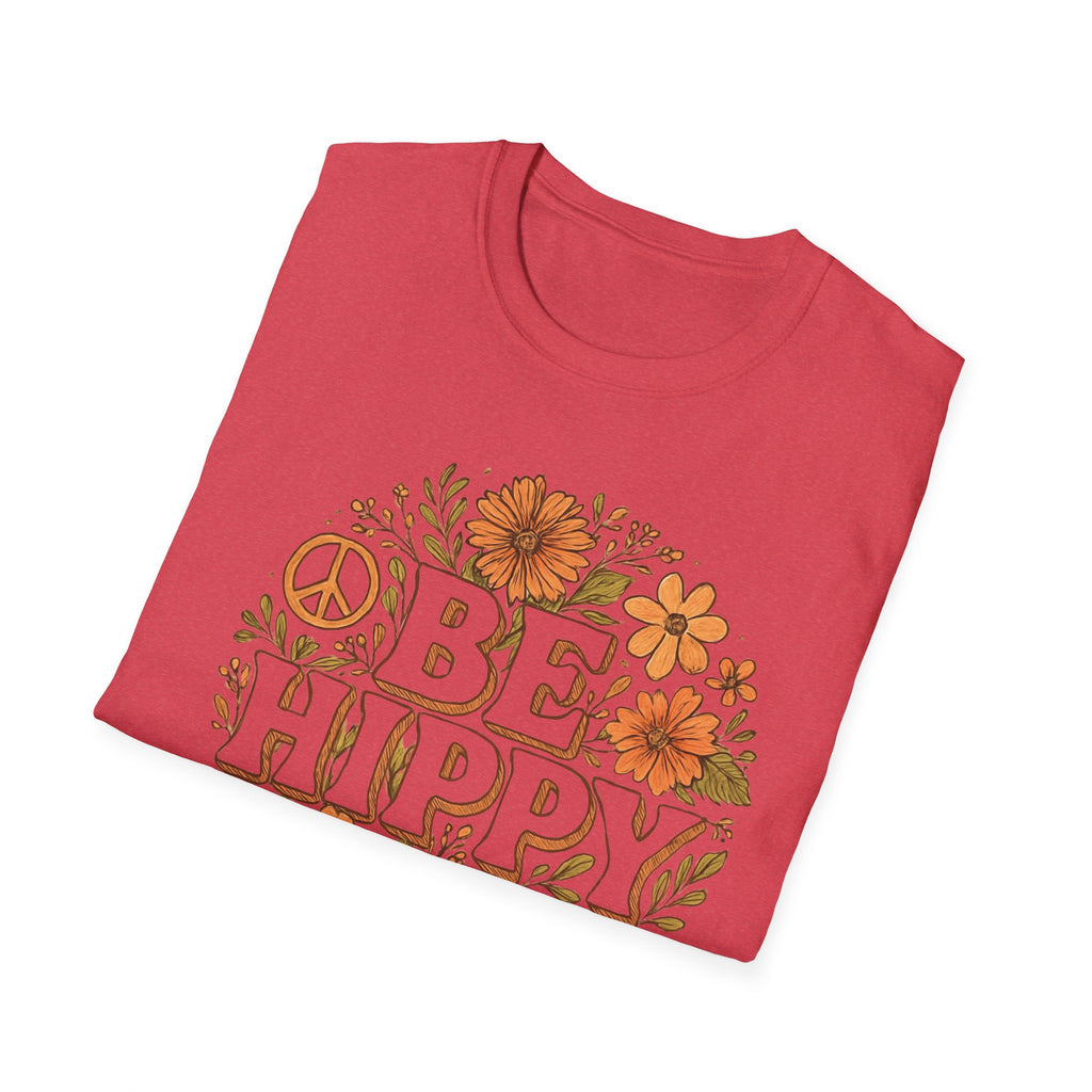 Be Hippy Happy T-Shirt, Boho Tee, Groovy Shirt, Positive Vibes Top, Unisex T Shirt for Men and Women, Be Hippy Be Happy Design