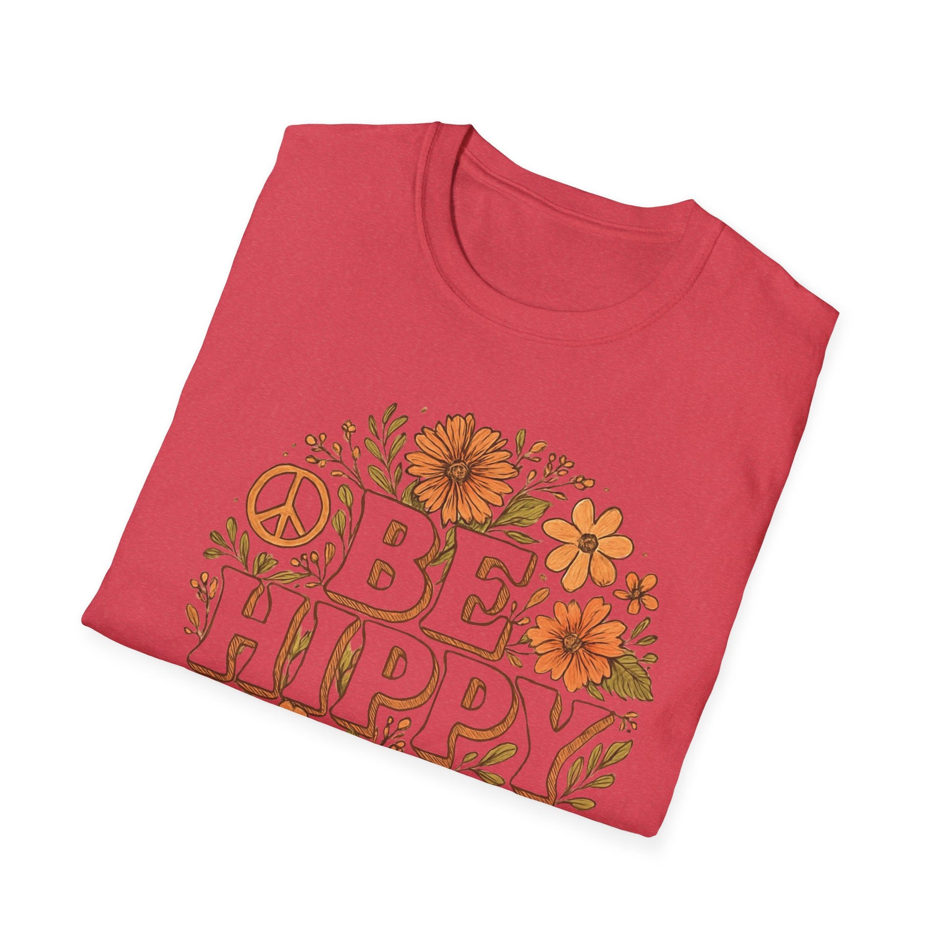 Be Hippy Happy T-Shirt, Boho Tee, Groovy Shirt, Positive Vibes Top, Unisex T Shirt for Men and Women, Be Hippy Be Happy Design