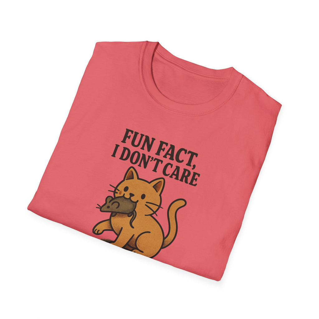 I dont care Sarcastic Cat Lover Unisex Softstyle T-Shirt, Funny Graphic Tee, Zero F's Given Animal Shirt,Humorous Tee for Cat Owners