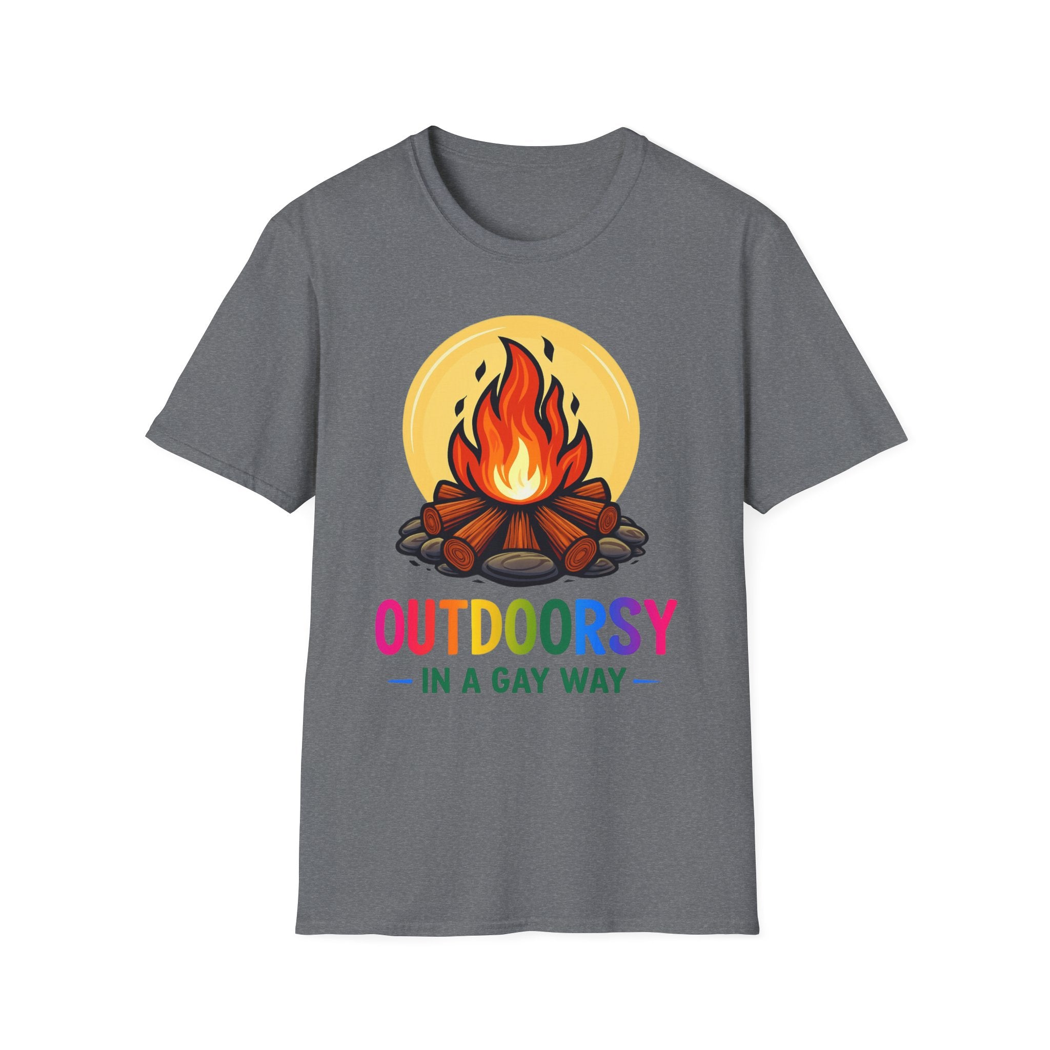 Outdoorsy Pride Unisex T-Shirt, Camping Tee, LGBTQ+ Apparel, Summer Festival Shirt, Queer Outdoor Adventure Top, Gift for Campers