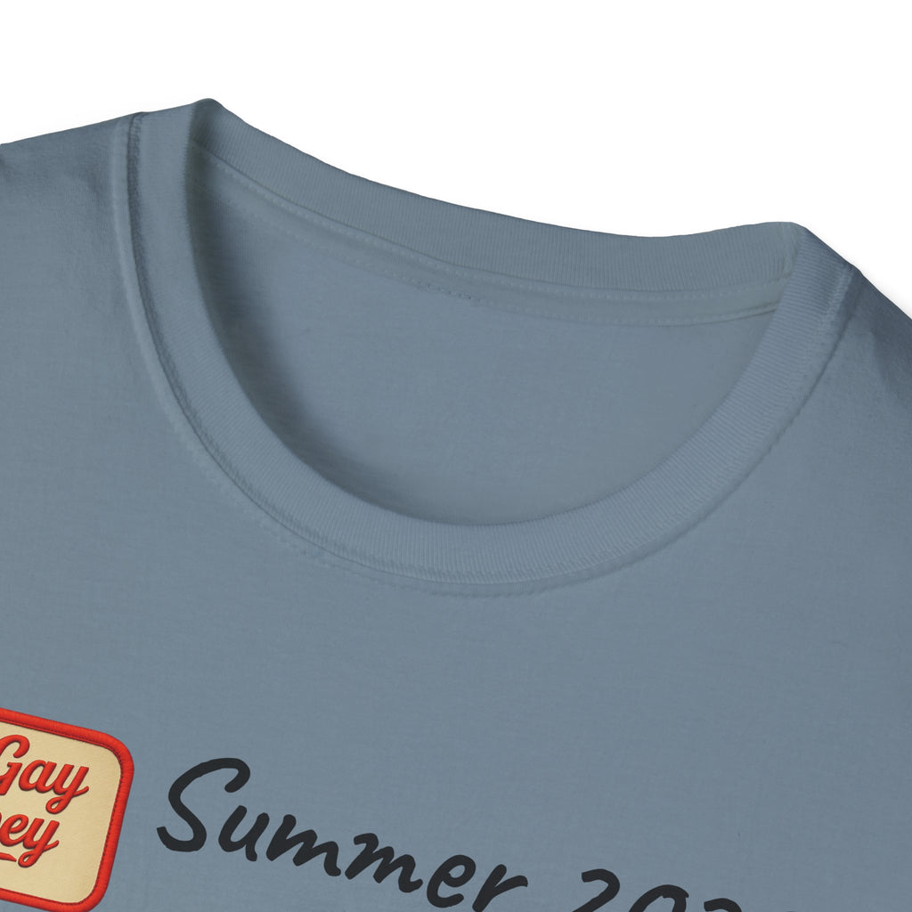 Summer 2025 Merit Badges carnival Unisex Softstyle T-Shirt, Gay Summer Apparel, Camp Vibes Tee, Unique Gifts, Casual Wear for Parties