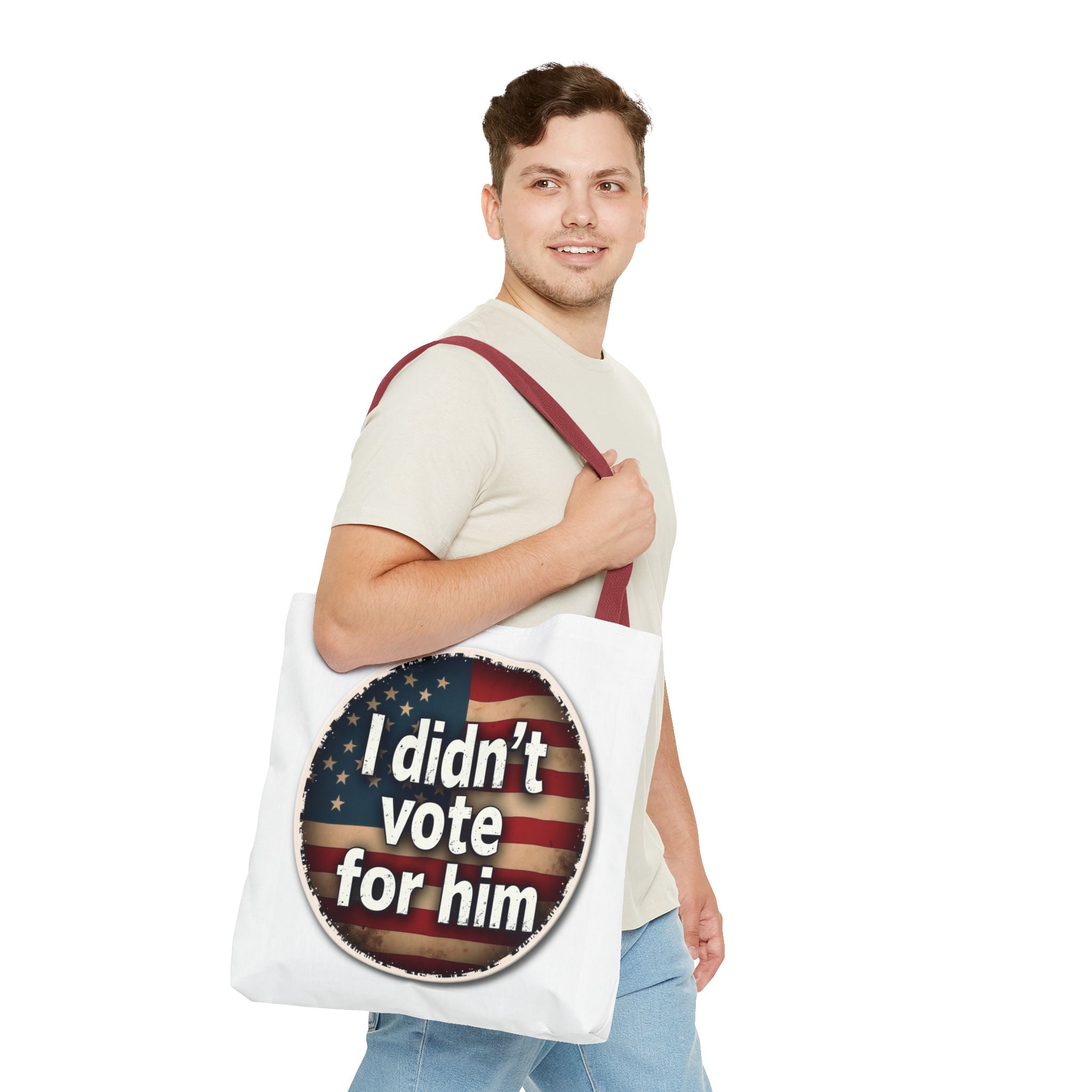 I Didn’t Vote For Him Tote Bag — Political Statement USA Flag Tote