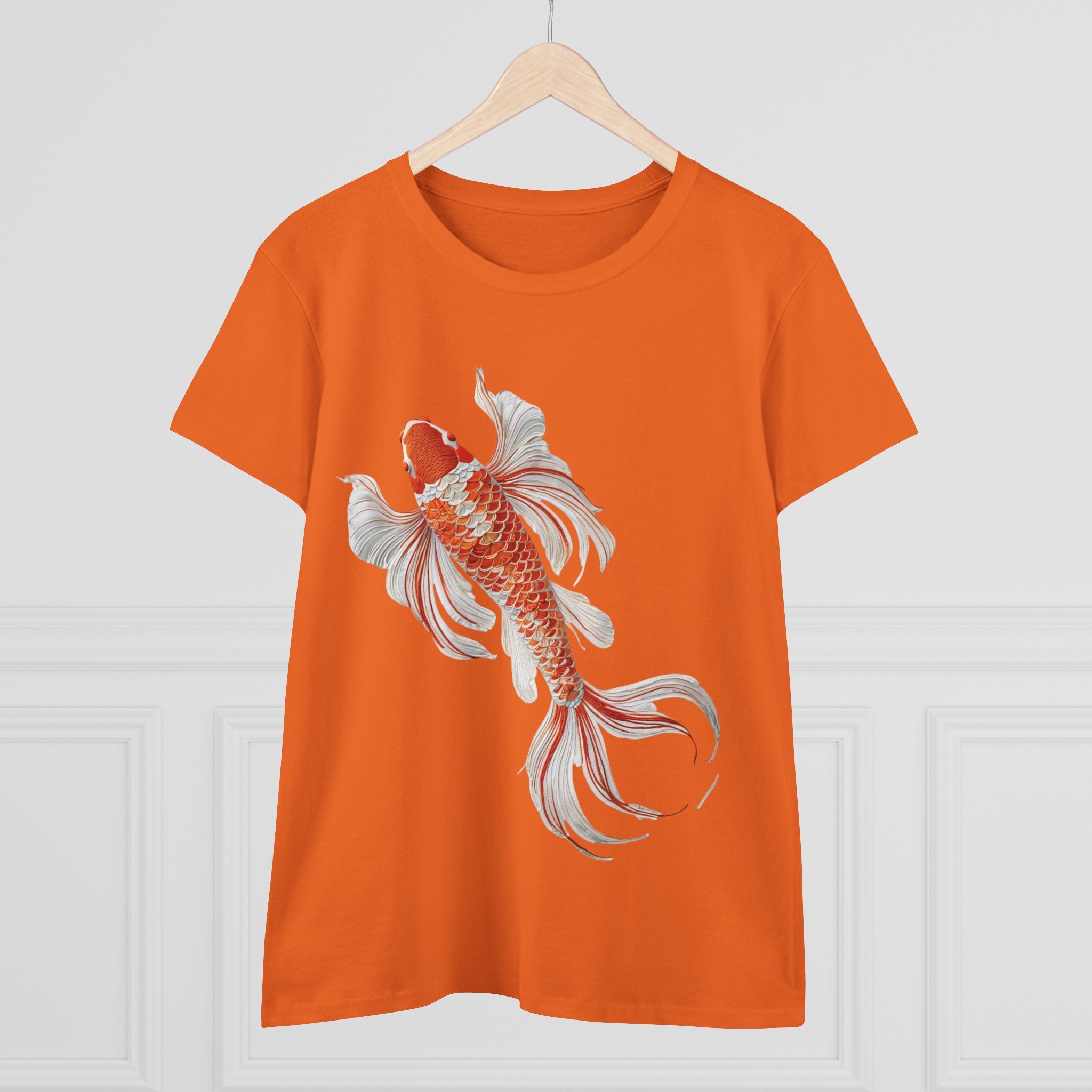 Koi Fish Design Tee for Women, Casual Summer Top, Gift for Nature Lovers, Artistic Cotton Shirt, Ocean Vibe Tee, Everyday Wear