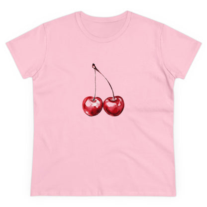 Cherries Tee, Fruit Graphic Shirt, Summer Vibes Top, Women's Cotton T-Shirt, Retro Cherry Print Clothing, Food Lover Gift