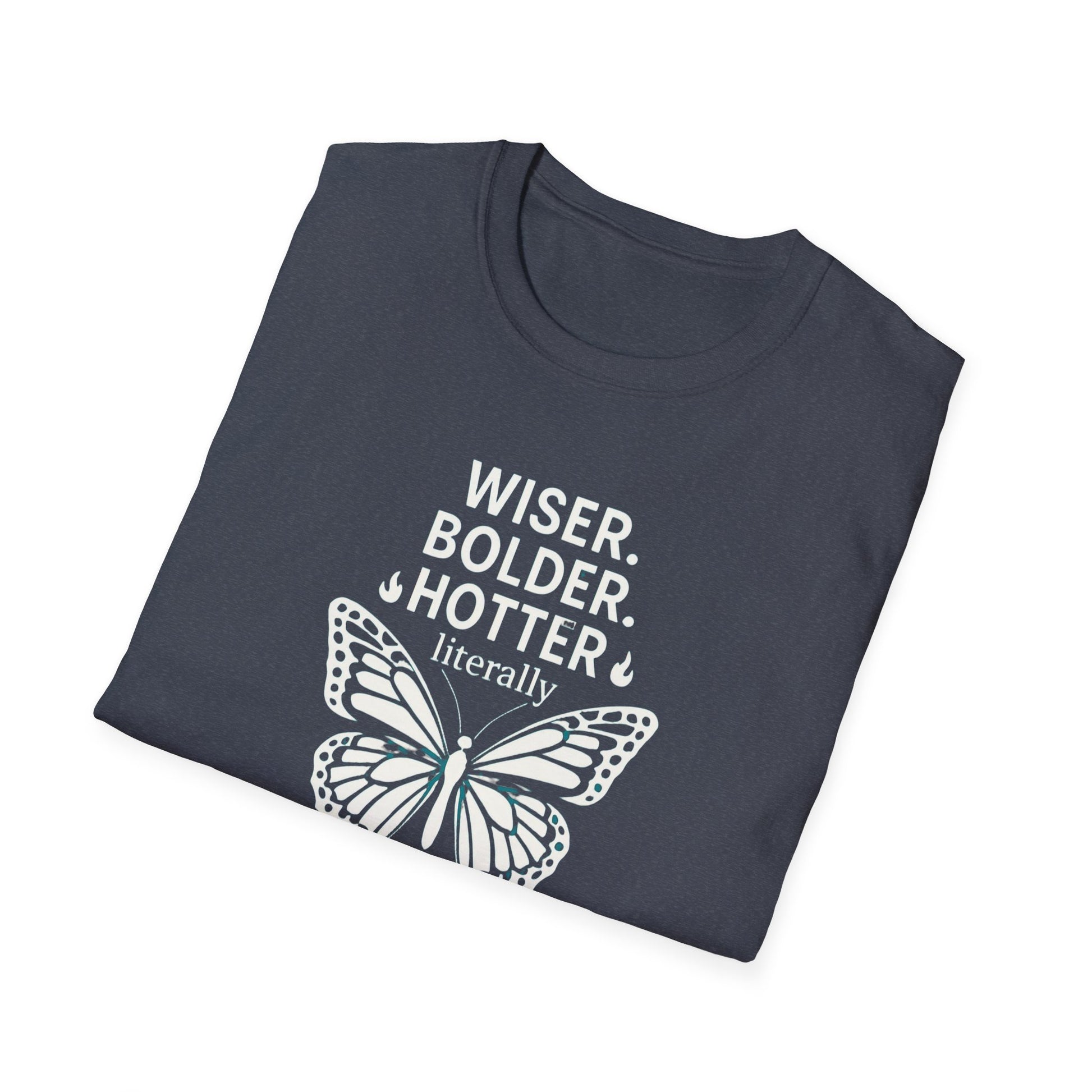 Menopause Transformation Unisex Softstyle T-Shirt, Wiser Bolder Hotter Literally, Hot Flash Tee, Gift for Women, Funny Menopausal Shirt