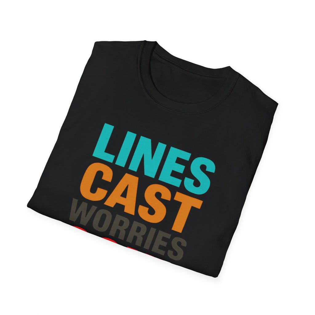 Relaxing Lines cast worries gone T-Shirt - Unisex Softstyle Tee, Casual Wear, Gift for Fishermen, Summer Vibes, Relaxation Shirt
