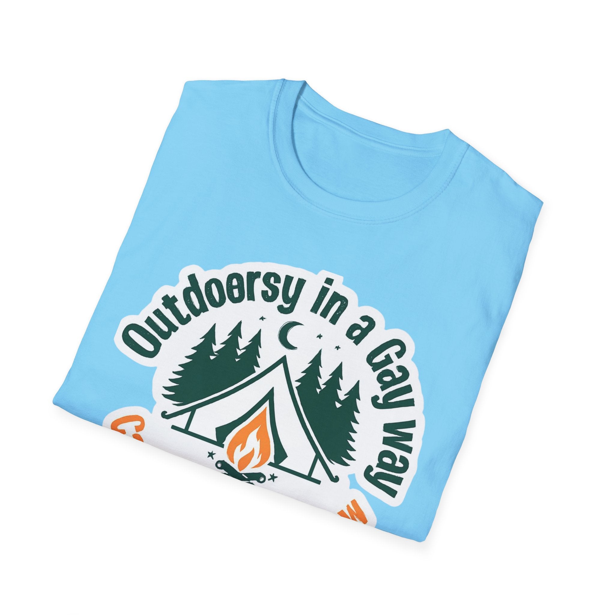 Camp Flaming Arrow Pride T-Shirt, Ptown carnival Gay Outdoorsy in a gay way, LGBTQ+ Camping Gear, Summer Festival Top, Unisex Graphic Tee