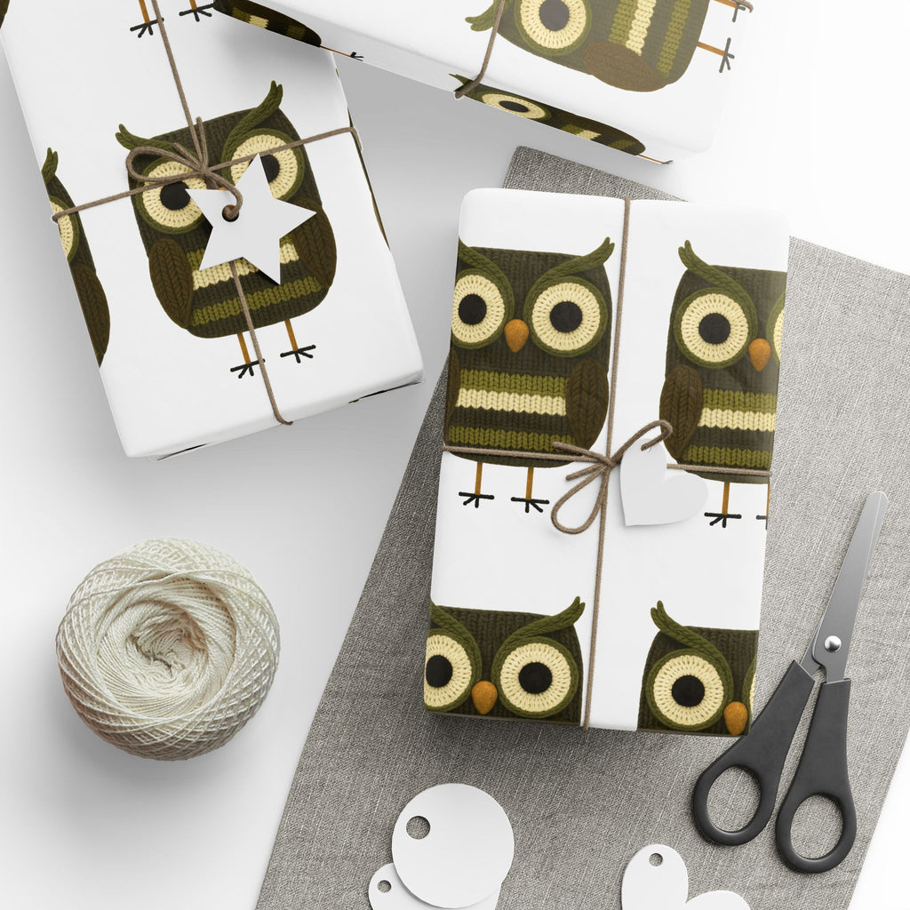 Wrapping Paper Roll - crocheted Owl Pattern Gift Wrap for Nature Lovers